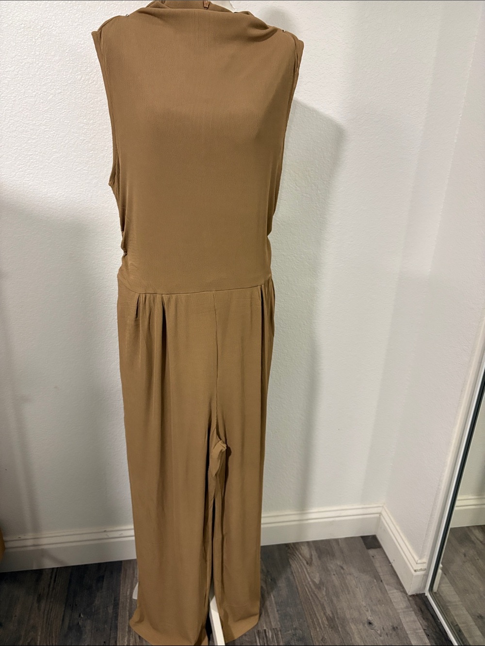 Sleeveless Tan Wide-Leg Jumpsuit